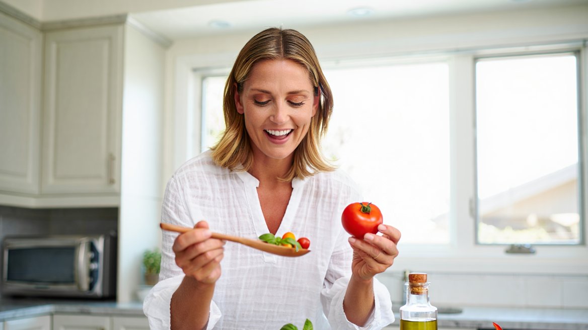 Девушка есть полезную пищу